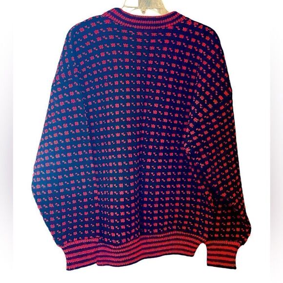 DEVOLD Sz 50/2XL Red Abstract Printed Crew Neck Wool Knit Norway Ski Sweater - Picture 2 of 9
